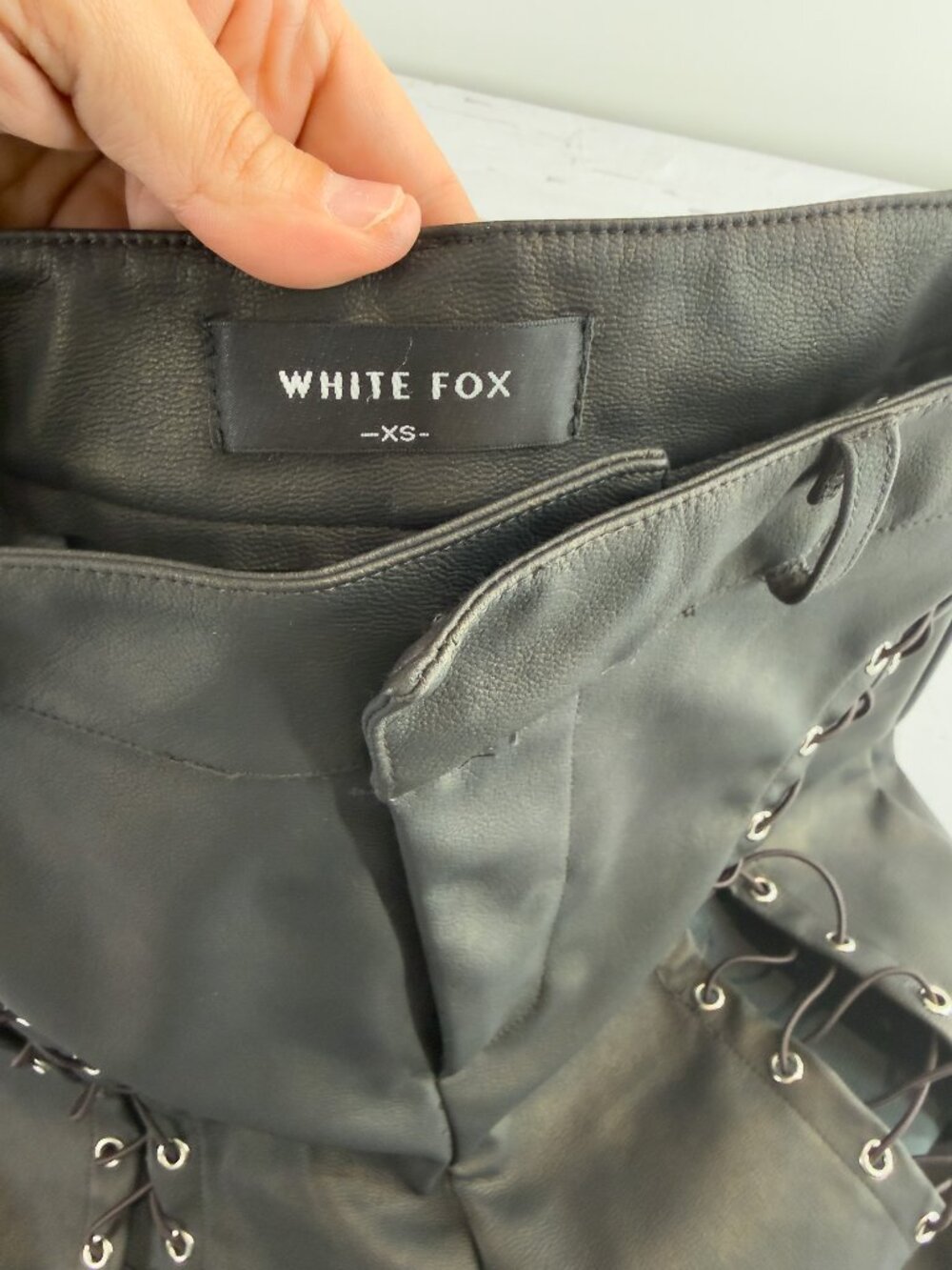 White Fox Lace-Up Faux Leather Flare Chocolate XS Y2K Moto grunge Y2K trouser - Picture 5 of 13